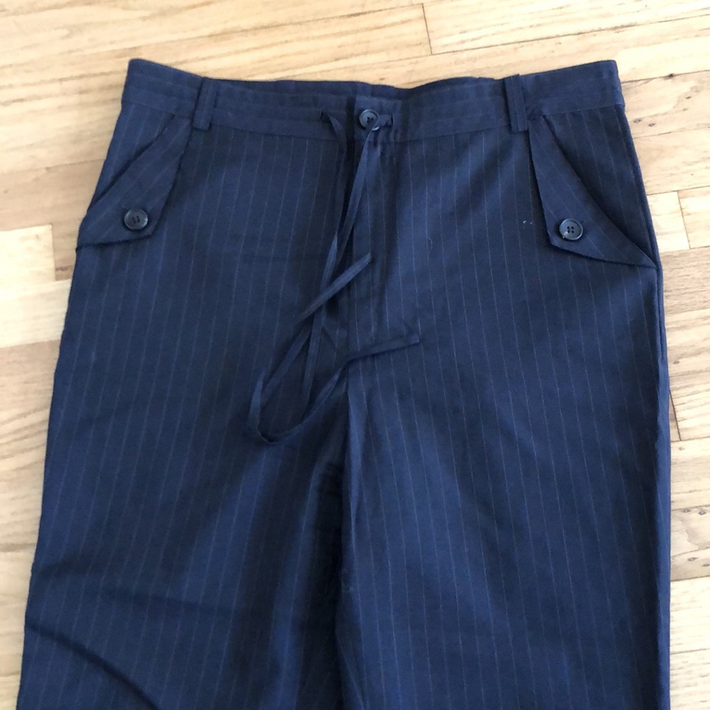 L’agence dark Navy Pinstripe cotton linen blend Capris tight up Pants size M